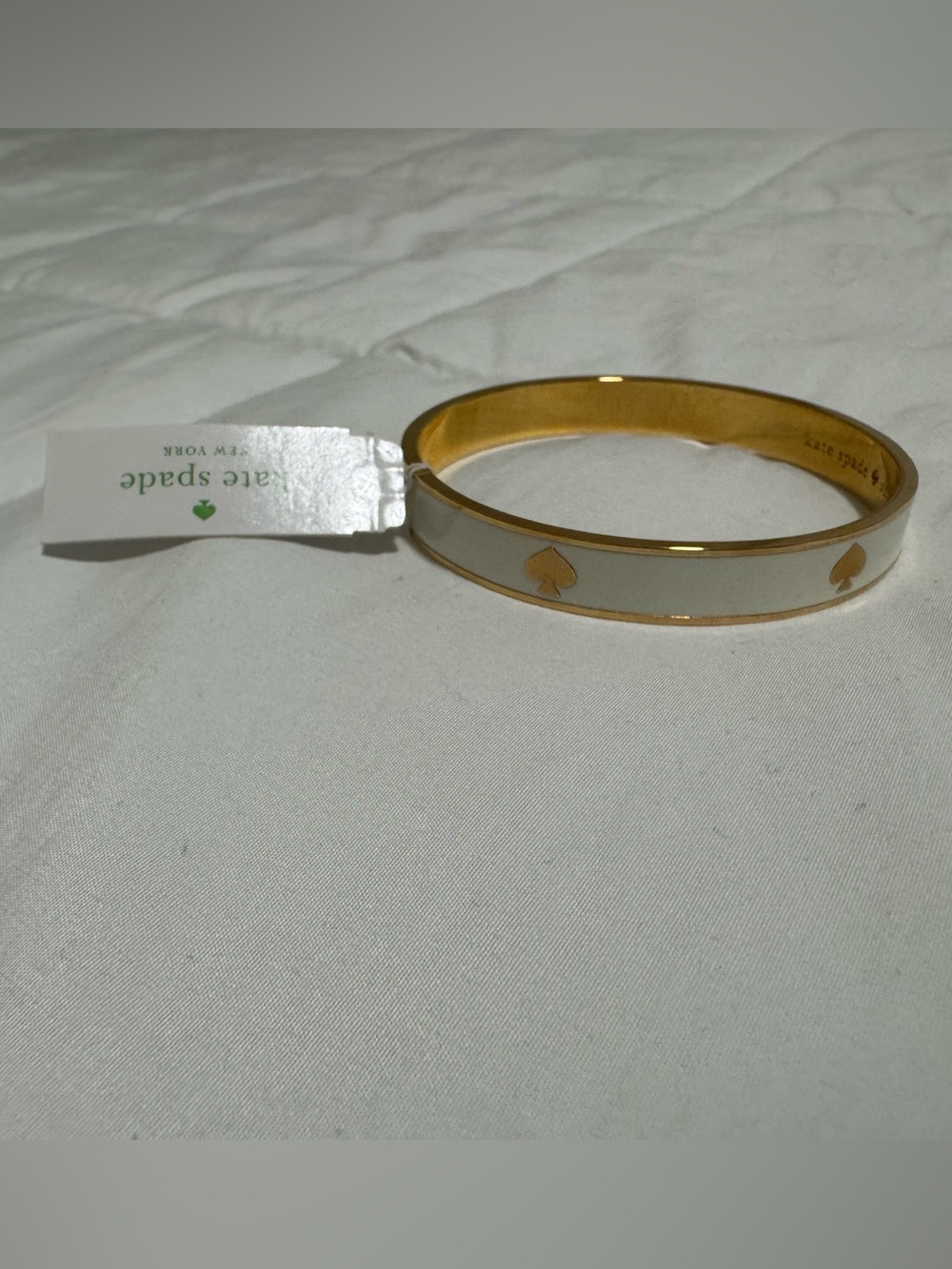 Kate Spade White Enamel and Gold Spade Bangle Bracelet